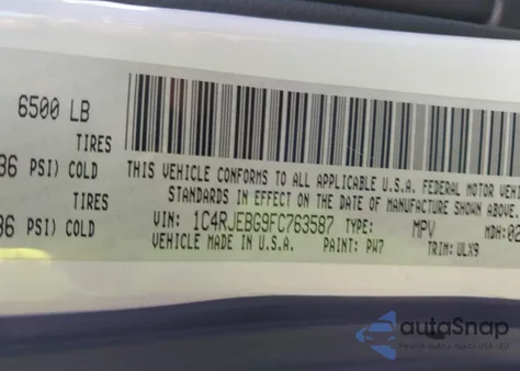 2015 Jeep Grand Cherokee Limited from USA, damaged, VIN 1C4RJEBG9FC763587